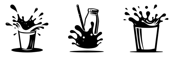 Obraz premium Modern Minimalist Milk Splash Illustration Icon, Flat Silhouette of Dairy Vector for Café Illustration Design