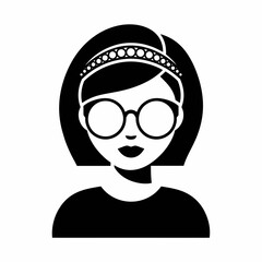 Stylized woman with glasses and tiara icon isolated on transparent background