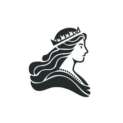 Elegant woman with crown and flowing hair silhouette isolated on transparent background