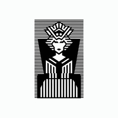 Stylized geometric woman with elaborate headdress isolated on transparent background