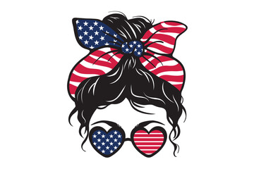 Messy Bun American Flag Bandana, Patriotic Messy Bun and Glasses