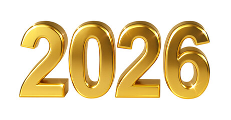 2026 Happy New Year 3D golden numbers on transparent background PNG