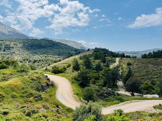 mountain road in the mountains, embonas village, Rhodes Greece 