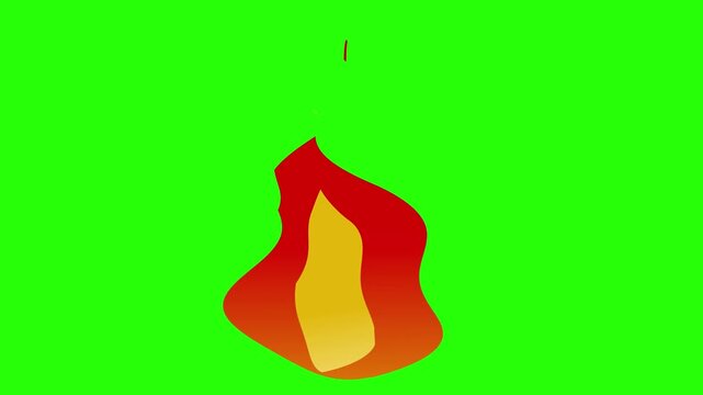 single fire cartoon animated isolated green background. 4K footage burning for overlay