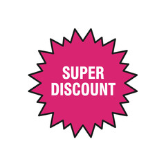 Hand Made Super discount starburst vector pink sale badge for promotion isolated on white background