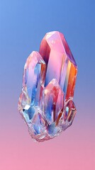 Vibrant Iridescent Crystal Cluster Reflecting Light on a Smooth Gradient Background