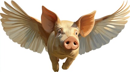 Pig Flies with Wings in Sky - Whimsical Concept for Dreams and Possibility