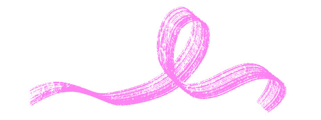 Pink ribbon brush stroke symbol for breast cancer awareness. This pink ribbon design represents support, hope and breast cancer awareness. Brush stroke ribbon is isolated and artistic