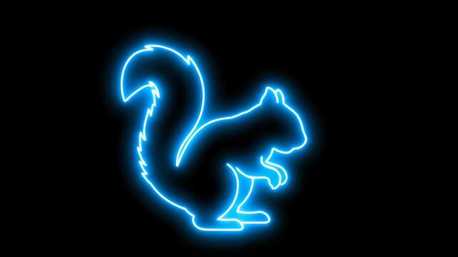 Neon Squirrel Silhouette on Black Background - A glowing blue neon light outlines the shape of a squirrel against a stark black backdrop.