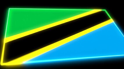 Glowing Tanzanian Flag on Black Background - A vibrant illustration featuring the flag of Tanzania. The flag is video with a glowing neon effect against a stark black backdrop.