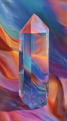 Prismatic Crystal Gemstone Reflecting Vibrant Abstract Fluid Colors