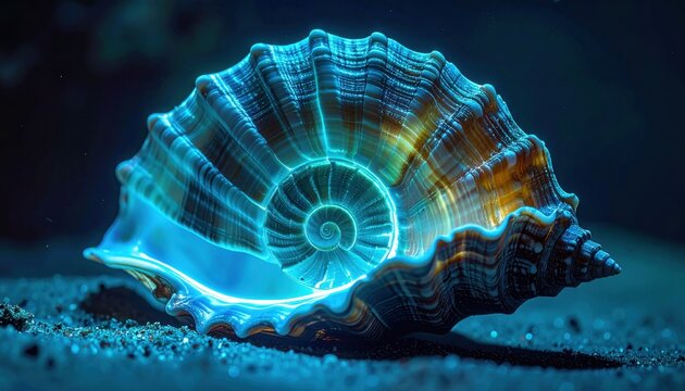 Enchanting Blue Glowing Seashell in the Deep Ocean - Powered by Adobe
