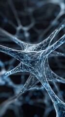 Abstract neural network with glowing blue connections and nodes, representing data flow, scientific concepts, and digital technology.