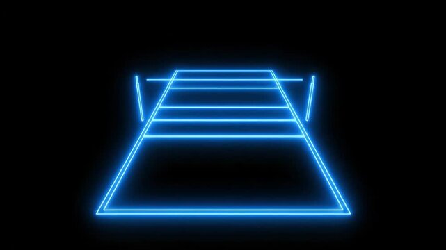 Neon Blue Staircase Abstract on Black Background - A stylized video showcasing a blue neon-outlined staircase, set against a stark black backdrop.