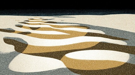 Abstracted desert landscape with dunes, shadows, and muted colors in a textured style