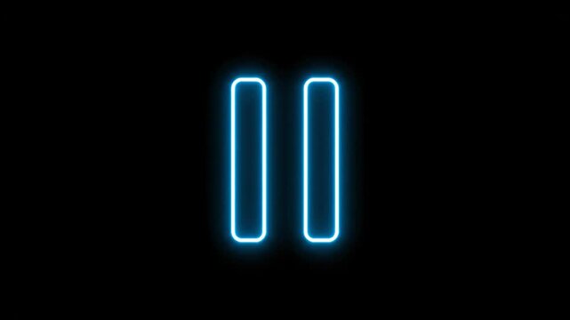 Neon Blue Pause Symbol on Black Background - A glowing, neon-style blue pause symbol is centered against a stark black background.