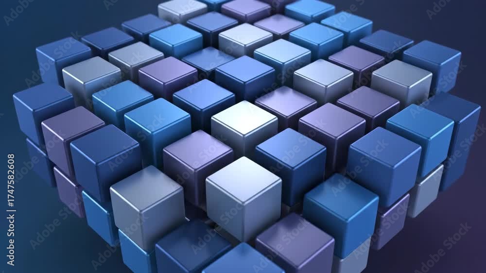 Sticker slow rotation of abstract 3d cubes seamlessly looping geometric pattern tech, graphic, overlay