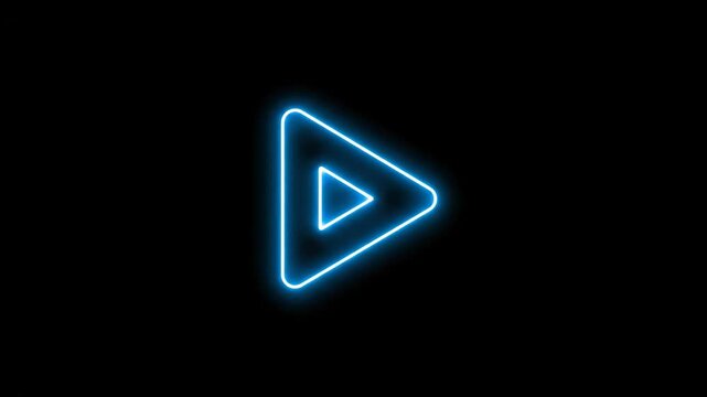 Neon Blue Play Icon on Black Background - A glowing blue neon play icon is centered against a stark black background. The video showcases a sleek, modern design with the illuminated play symbol.