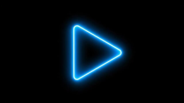 Neon Blue Play Button on Black Background - A vibrant blue neon play button glows against a stark black backdrop.