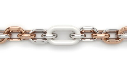Fototapeta premium Close up of metallic chain link with gold, silver, and white connection symbolizing unity, teamwork, and strength in design, concept of connection, partnership, and collaboration in modern minimal sty
