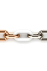 Obraz premium Close up of metallic chain link with gold, silver, and white connection symbolizing unity, teamwork, and strength in design, concept of connection, partnership, and collaboration in modern minimal sty