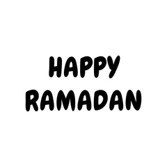 Black Text Happy Ramadan Doodle Illustration On White Transparent Background With Simple Font Style