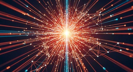 Abstract illustration of converging lines and connected dots radiating from a central bright light source.