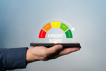 Credit score rating gauge showing financial risk level and personal loan assessment on mobile application