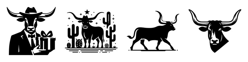 Texas Longhorn Cattle Silhouettes: Western Ranch and Gift Designs.
