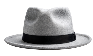 Gray fedora hat with black band