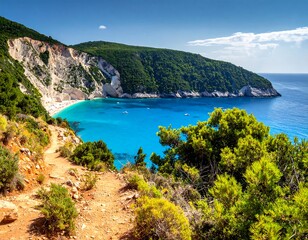 Fototapeta premium Panoramic view of a pristine beach with turquoise waters