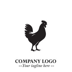 Obraz premium Chicken Logo Symbol Black on White Background in Minimalist Modern Vector Design for Farm Branding