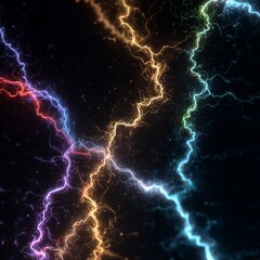 Dynamic Rainbow Electric Energy Arcs and Lightning Streams on a Dark Background