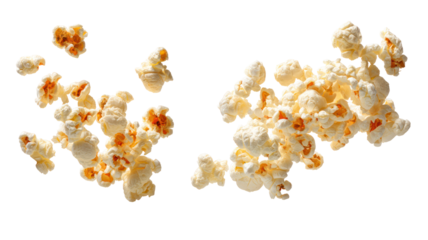 Two clusters of fluffy popcorn isolated on transparent background