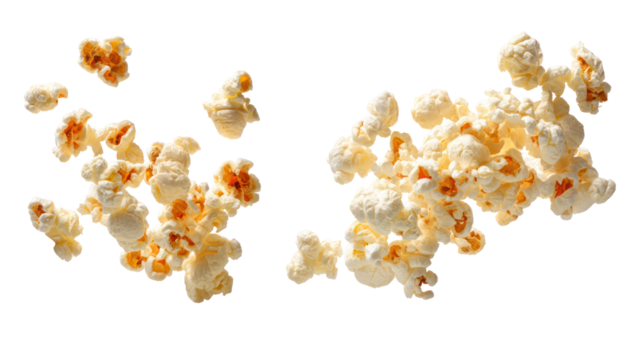 Two clusters of fluffy popcorn isolated on transparent background - Powered by Adobe