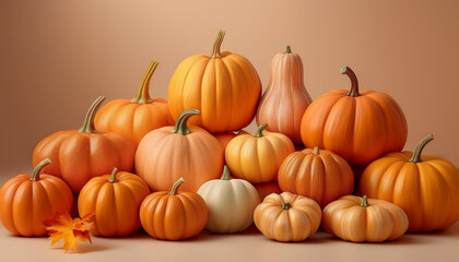 pile of pumpkins on a plain background