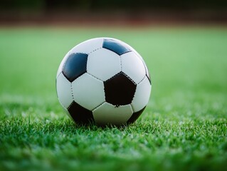 Classic Soccer Ball on Green Grass Field