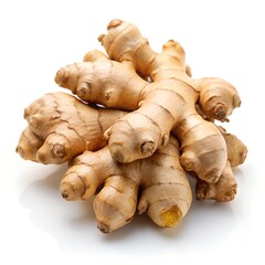 Fresh Ginger Root Pile Isolated on White Background