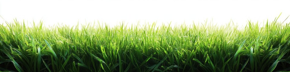 Fototapeta premium Dense vibrant green grass with morning light creating fresh and lively atmosphere against white background