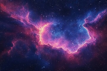 Fototapeta premium Vibrant cosmic nebula glowing with bright pink, purple, and blue hues surrounded by stars in deep space