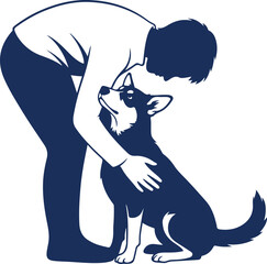 Person hugging a dog isolated on white background in a simple illustration