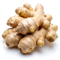 Pile of Fresh Ginger Roots on White Background rhizome