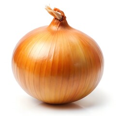 Single Yellow Onion with Dried Stem on White vegetable