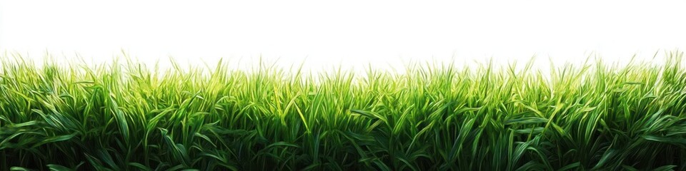 Obraz premium Vibrant green tall grass blades densely packed against a bright white background, showcasing healthy and fresh natural growth in a serene outdoor setting