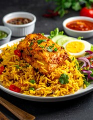 Appetizing rice dish with fish