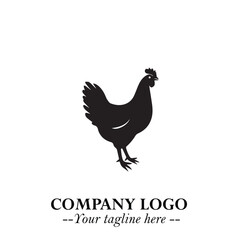 Chicken Logo Symbol Black on White Background in Minimalist Modern Vector Design for Farm Branding