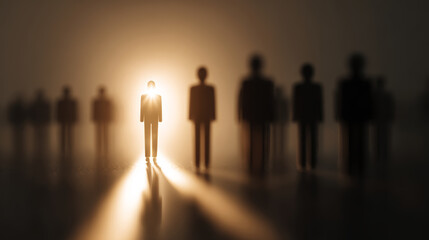 Shining figure silhouette leadership spotlight standing person group of people