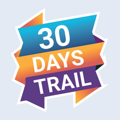 Colorful ribbon banner displaying a thirty day trial offer prominently
