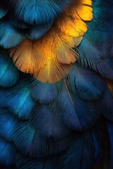 Obraz premium Close-up of vibrant blue and yellow feathers layered together creating a rich texture with natural iridescence conveying beauty and delicacy