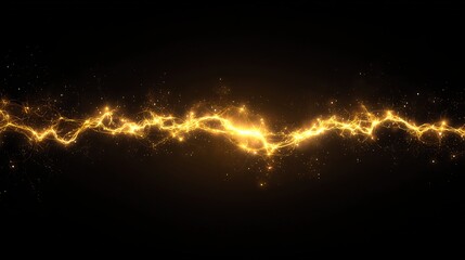 Abstract Golden Electrical Energy Discharge with Luminous Particles on Black Background